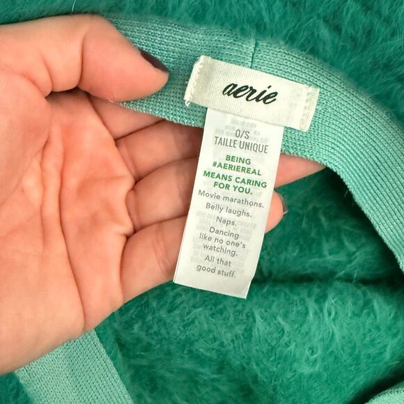 Aerie Faux Fur Fuzzy Bucket Hat Green One Size 90s 00s Hip-Hop Wide Brim Trendy - Picture 3 of 4